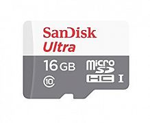 Флеш карта microSDHC 16Gb Class10 Sandisk SDSQUNS-016G-GN3MA Ultra 80 + adapter