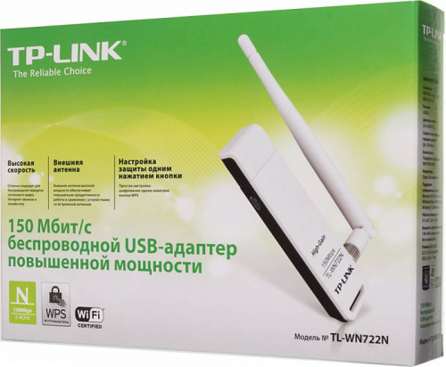Сетевой адаптер WiFi TP-Link TL-WN722N N150 USB 2.0 (ант.внеш.съем) 1ант. фото 2